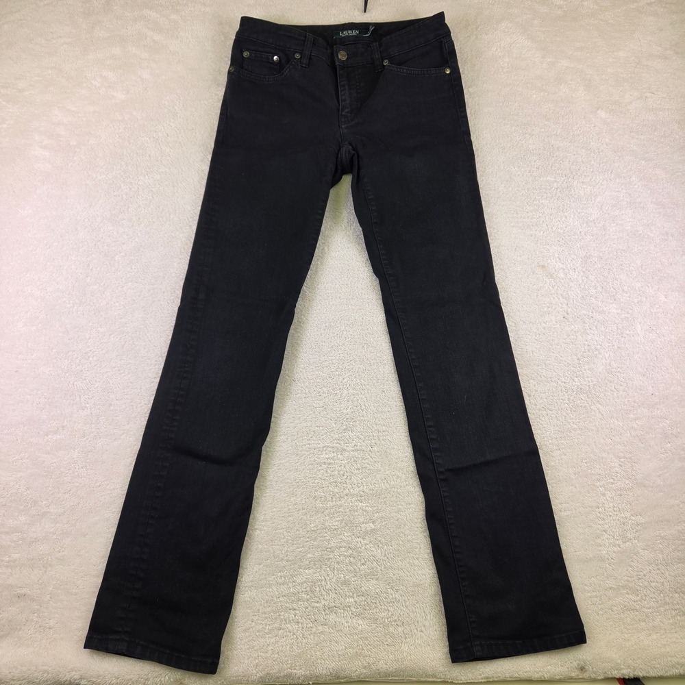 Lauren Ralph Lauren Womens Black Straight Leg Jeans Size 2 Stretch Denim